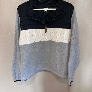 Women's Quarter-Zip Colorblock Pullover Sweater - Gray, White & Black